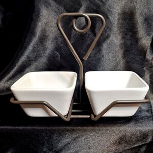 Pampered Chef Simple Editions Dip Caddy~Wrought Iron~Ceramic Bowls~Condiments
